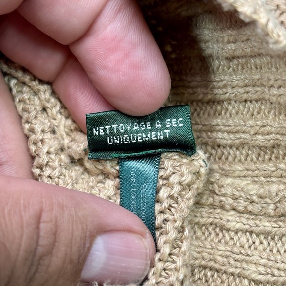 Ralph Lauren Sport Sweater Women Large Cable Tan Brown Cardigan Button - Picture 4 of 12